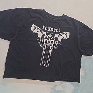 Smith & Wesson Large Crop Top T-Shirt Black Respect Pistol Chopped Revolver Gun